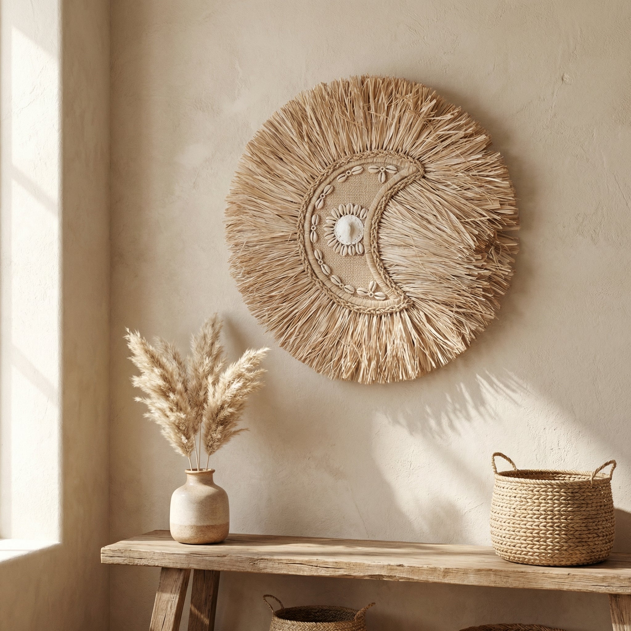 Raffia Moon Wanddecoratie